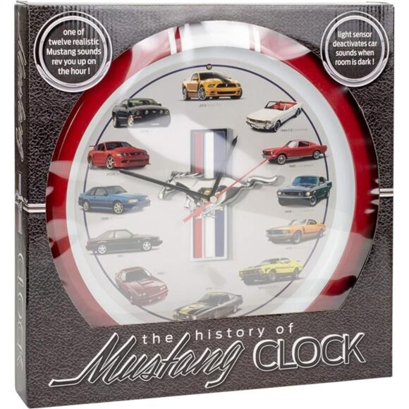 Ford Mustang History Sound Wall Clock 13 Inch Black 60's - Present Collector RED - Picture 4 of 7